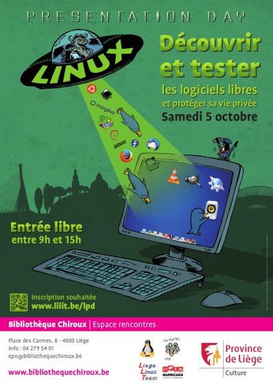 Affiche Découvrez Linux et les logiciels libres. Linux Presentation Day, Liège, 2019.2