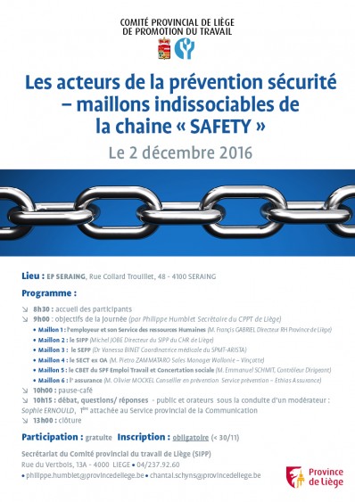 colloque ce 2 décembre : « Les acteurs de la prévention sécurité – maillons indissociables de la chaîne « SAFETY » colloque ce 2 décembre : « Les acteurs de la prévention sécurité – maillons indissociables de la chaîne « SAFETY »