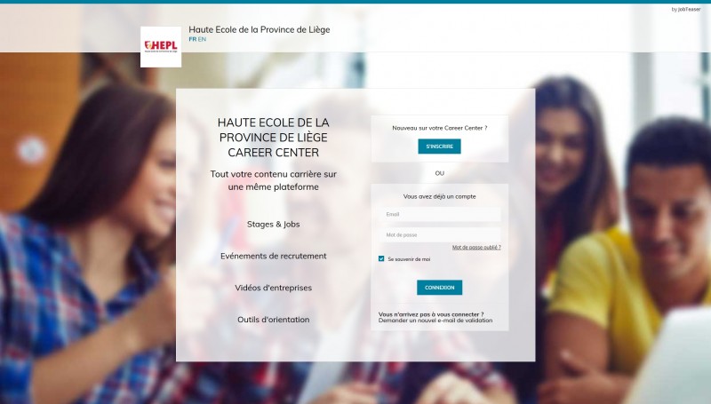 La page d'accueil de notre Career Center