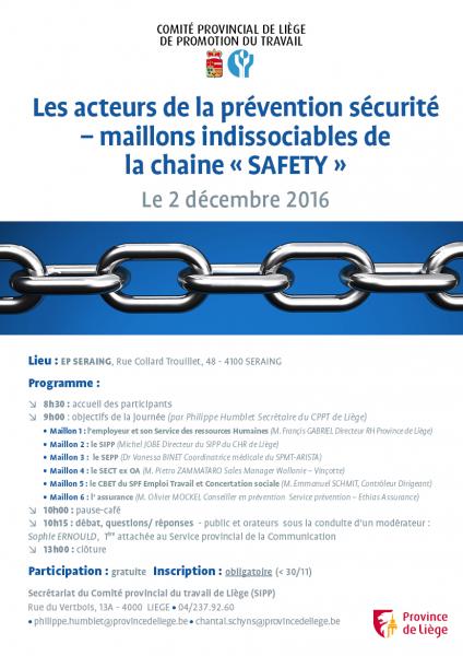 colloque ce 2 décembre : « Les acteurs de la prévention sécurité – maillons indissociables de la chaîne « SAFETY » 
