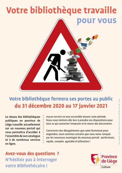 Fermeture des bibliothèques publiques en province de Liège, du 31 décembre au 17 janvier 2021